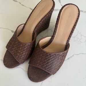Veronica Beard Dark Brown Woven Wedges